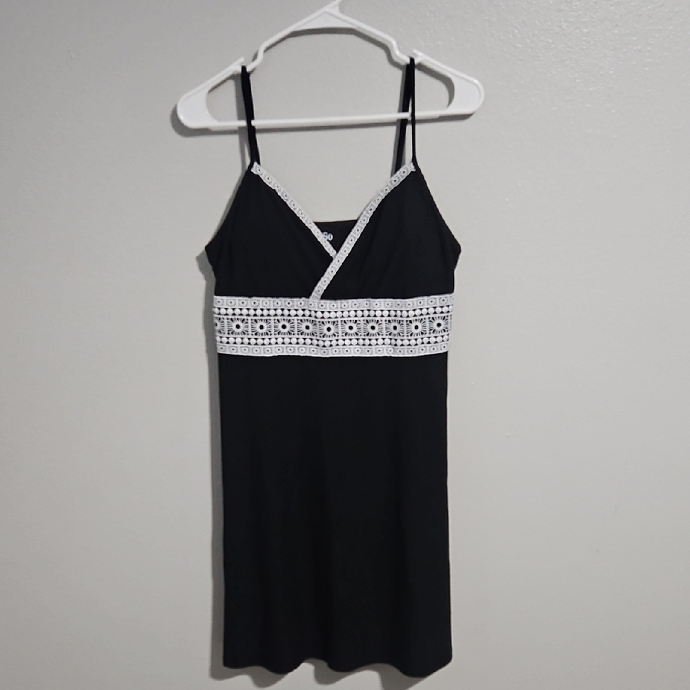 Black Dress with White Eyelet Trim